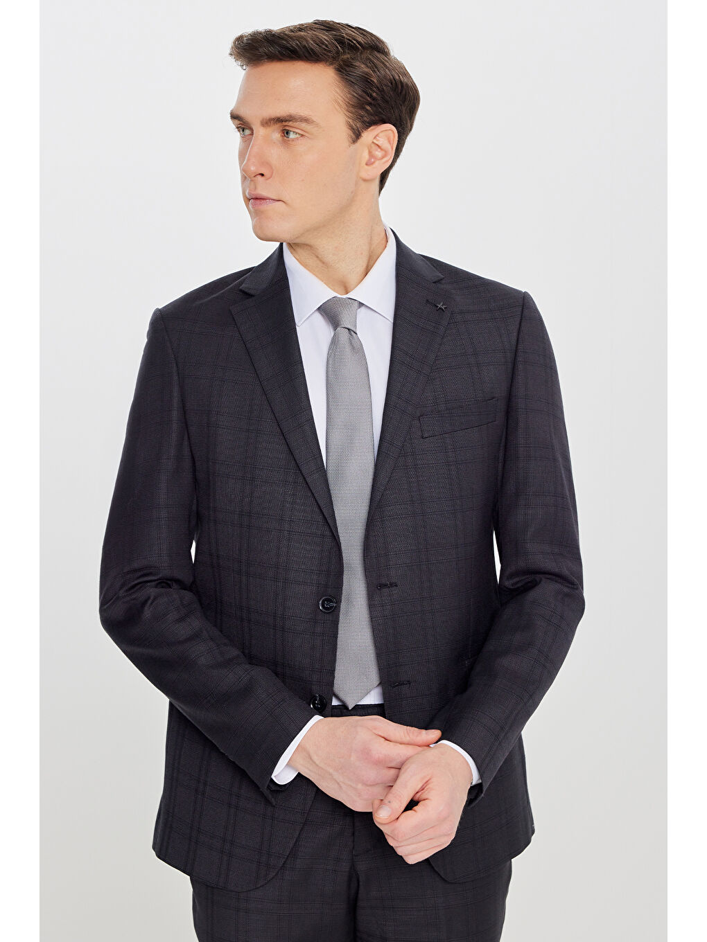 Erkek Antrasit Filafil Slim Fit Mono Yaka Kapak Cepli Takım Elbise-2