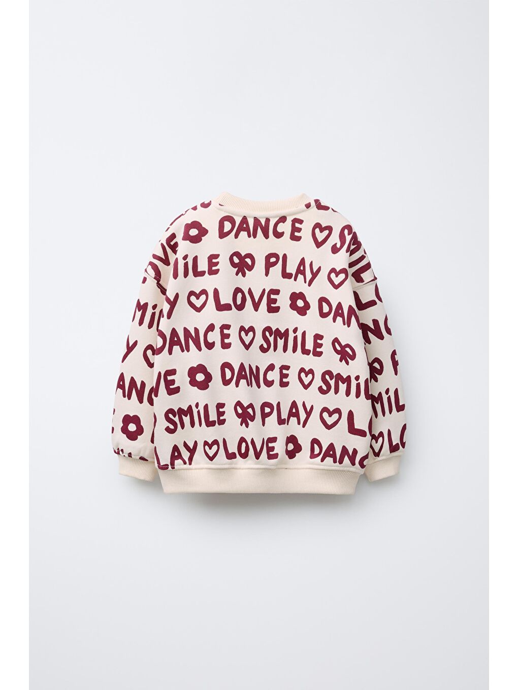 Karışık Kız Çocuk Pamuklu Ekru Bordo Yazı Baskılı Sweatshirt Ve Tayt Takım - Love Smile Dance-6
