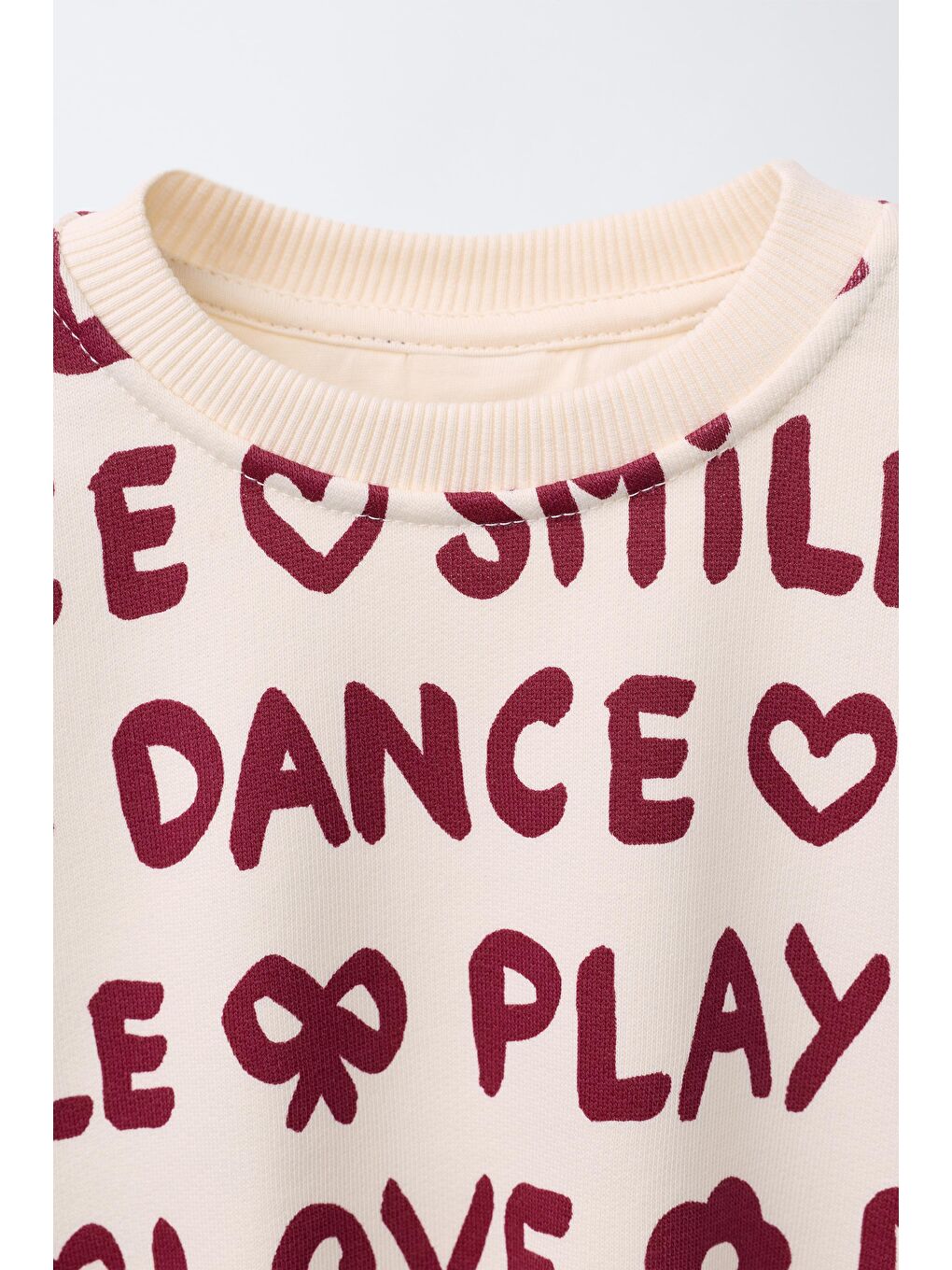 Karışık Kız Çocuk Pamuklu Ekru Bordo Yazı Baskılı Sweatshirt Ve Tayt Takım - Love Smile Dance-7