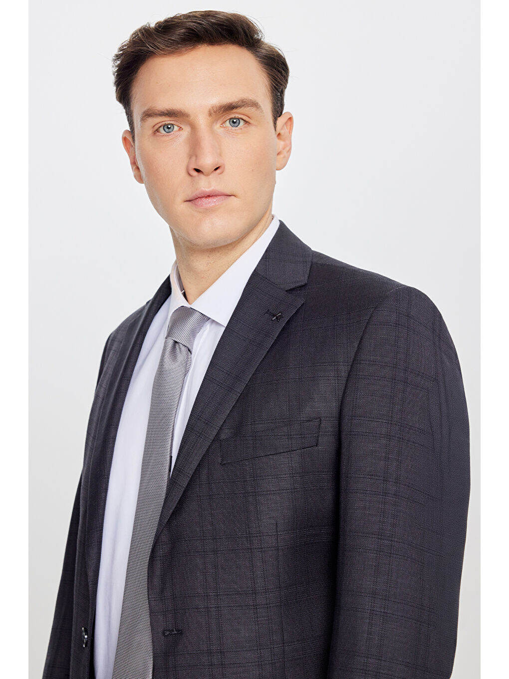 Erkek Antrasit Filafil Slim Fit Mono Yaka Kapak Cepli Takım Elbise-3