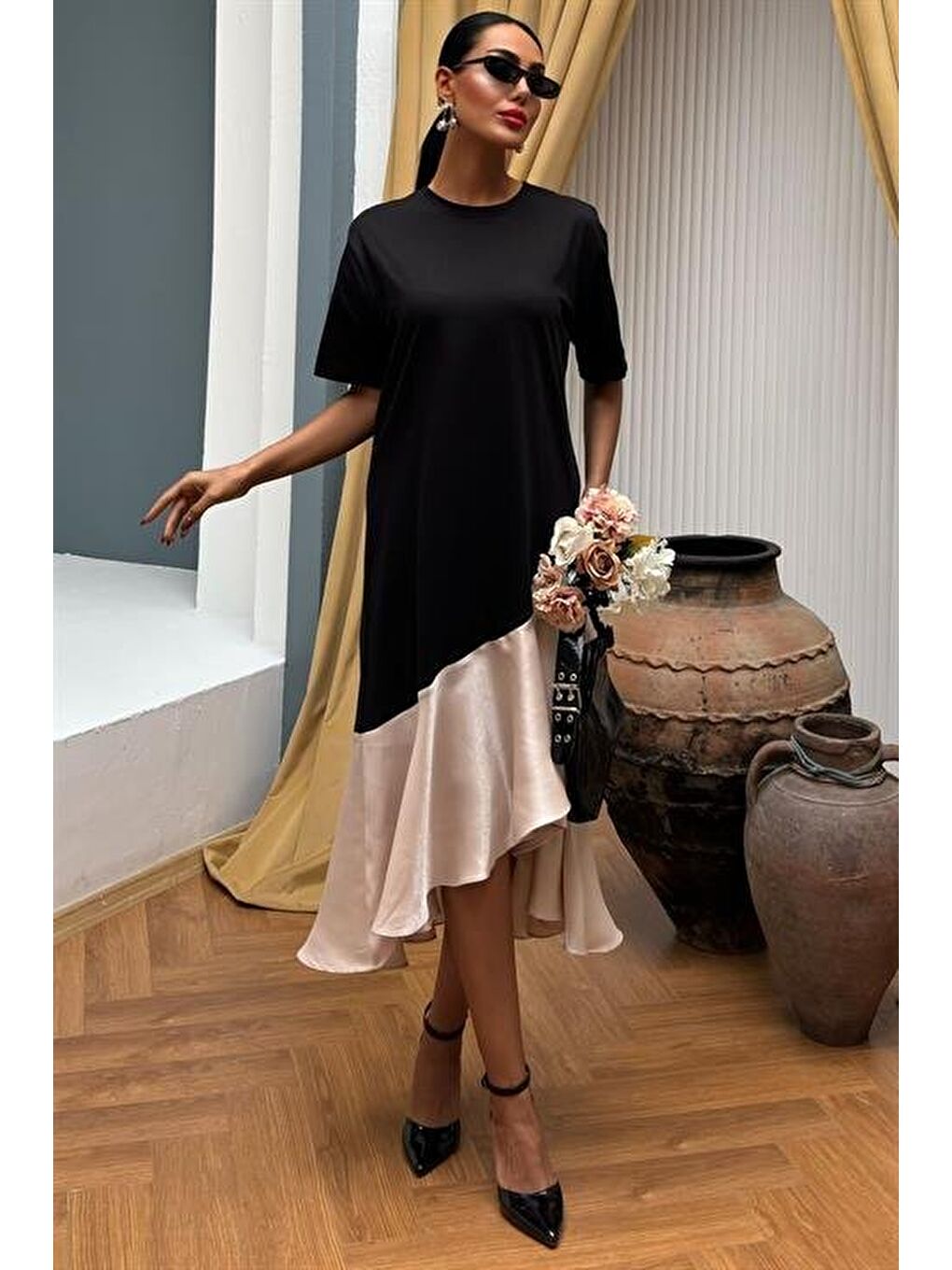 Sarı Volanlı Süprem Elbise 2864-1