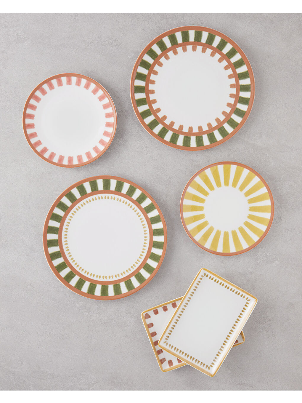 Beyaz Summer Lines Porselen Kahvaltı ve Sunum Seti 18 Parça 6 Kişilik Renkli-1