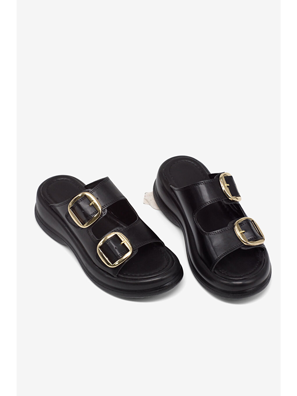 Kadın Siyah Yüksek Tabanlı Rahat Çift Tokalı Terlik-3