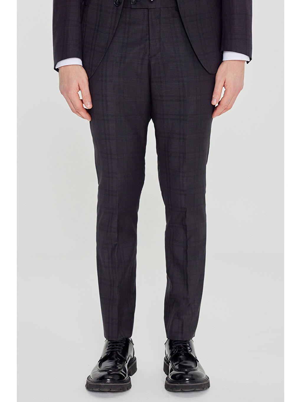 Erkek Antrasit Filafil Slim Fit Mono Yaka Kapak Cepli Takım Elbise-4