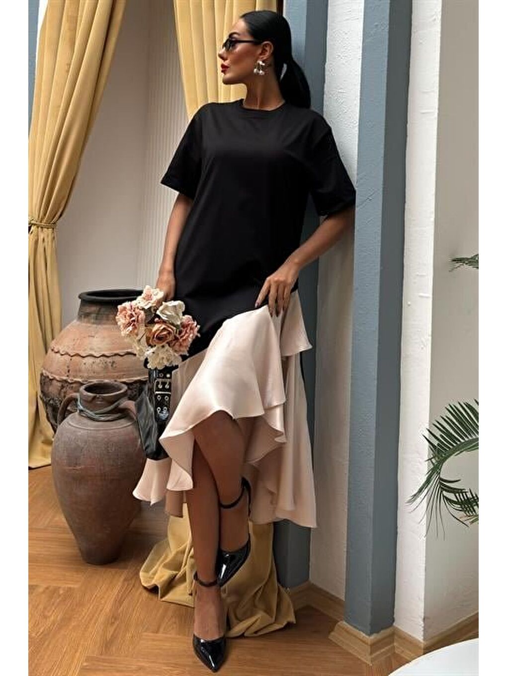 Sarı Volanlı Süprem Elbise 2864-4