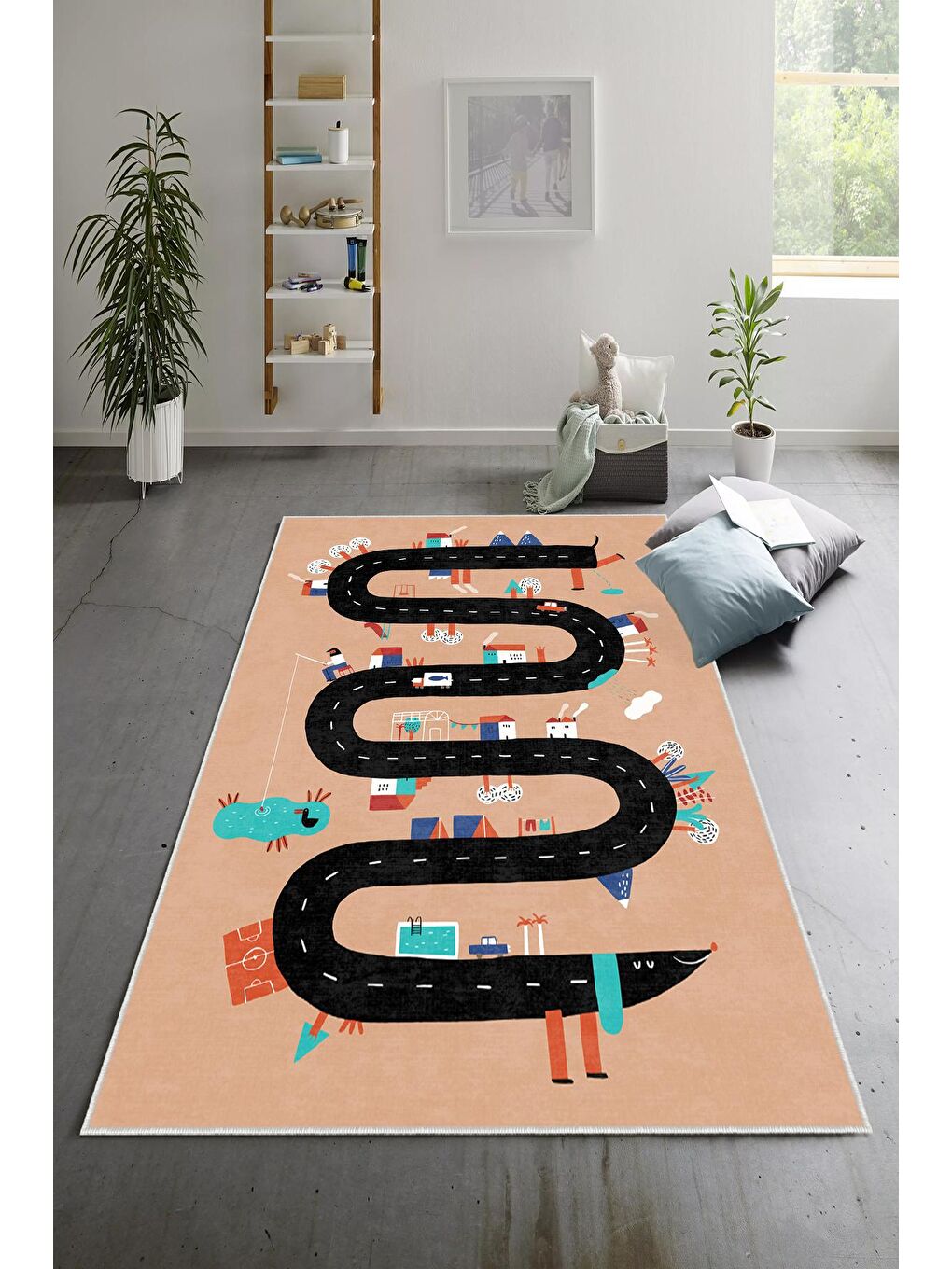 Turuncu Dekoratif Özel Tasarım Yıkanabilir, Modern Çocuk Halısı  80x150