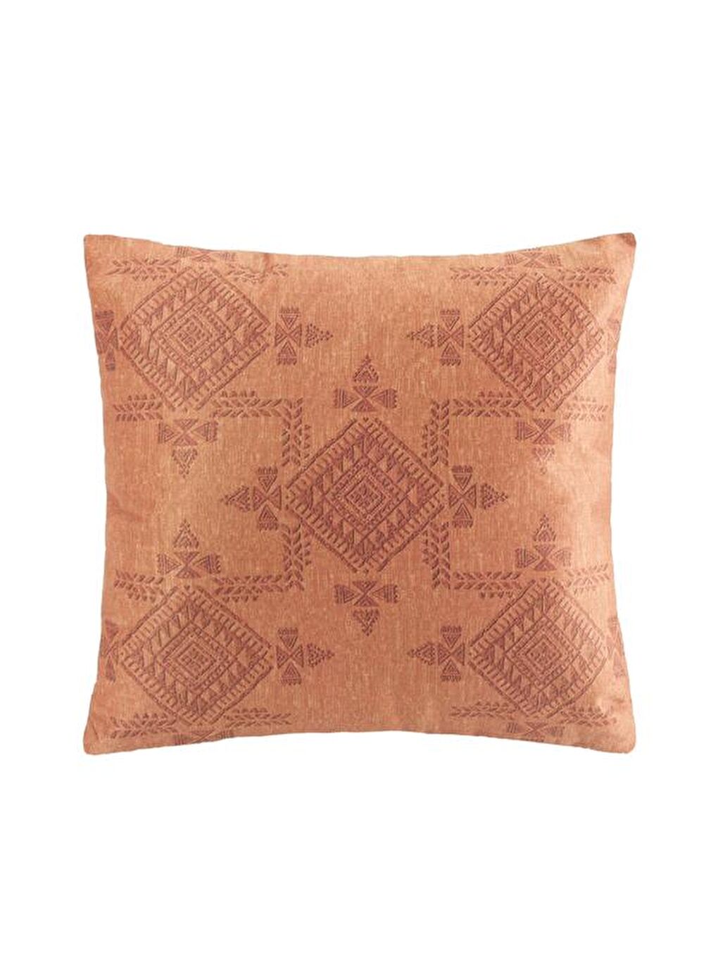 Kahverengi Soft Geometrik Desenli Kırlent - Kiremit - 40x40 cm-1