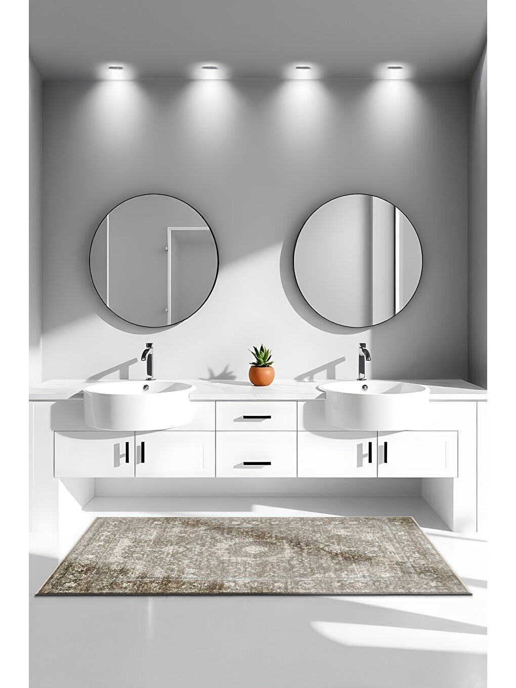 Kahverengi Dekoratif Özel Tasarım Yıkanabilir İnce Kaymaz Tabanlı Modern Halı KECE FR03-3