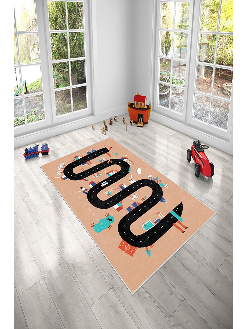 Turuncu Dekoratif Özel Tasarım Yıkanabilir, Modern Çocuk Halısı  80x150-1