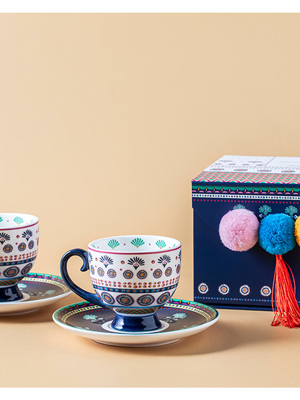 Lacivert Exotic Wild New Bone China Kahve Fincan Takımı 4 Parça 2 Kişilik Sarı-2