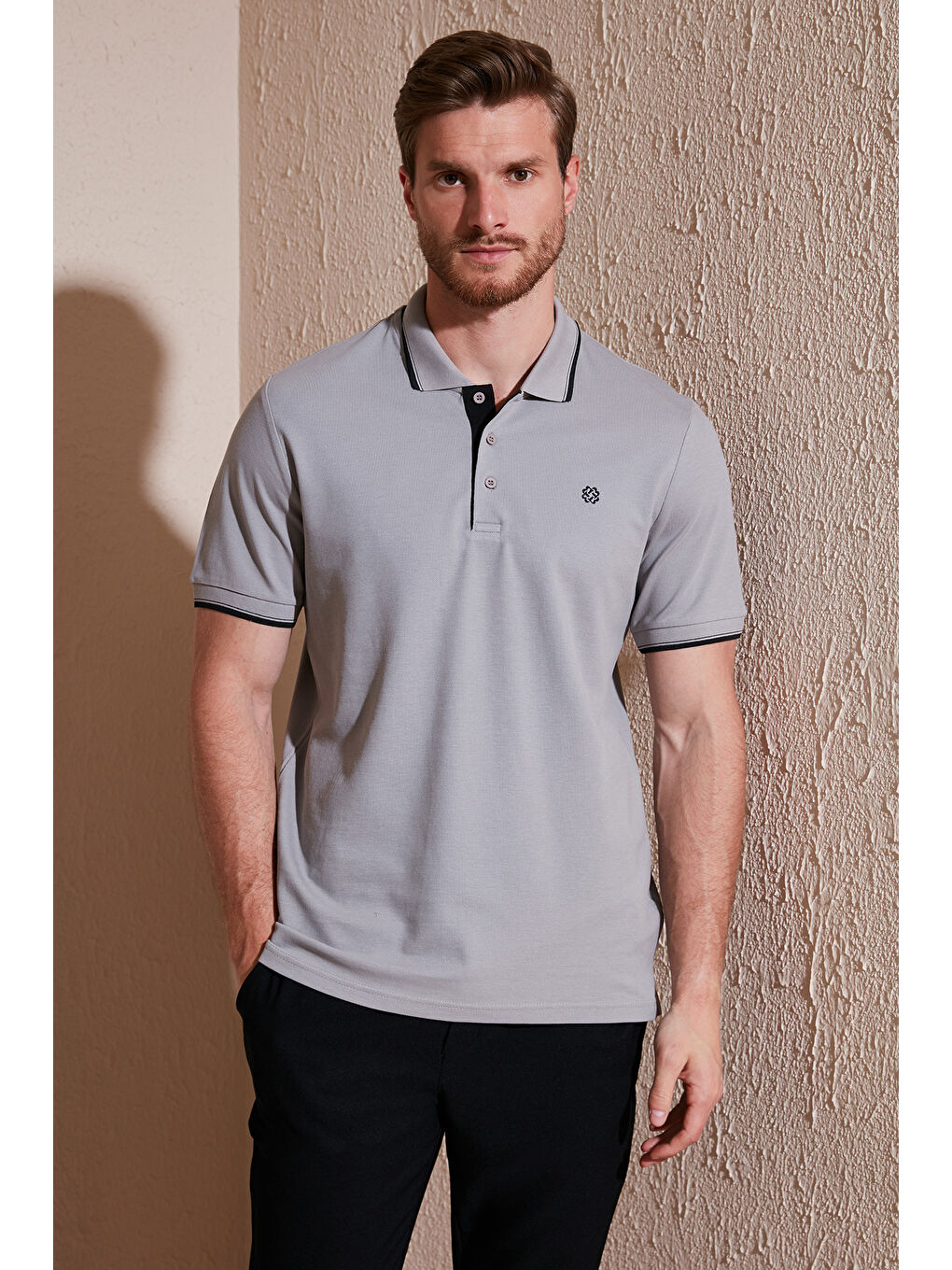 Antrasit Pamuklu Regular Fit Düğmeli Polo Yaka 3'lü Paket Tişört 590211827S3-2