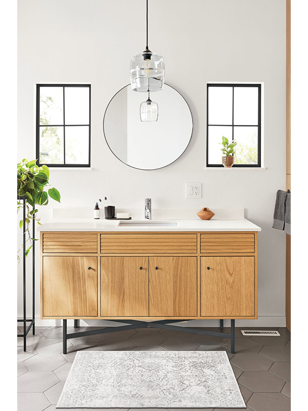 Gri Dekoratif Özel Tasarım Yıkanabilir İnce Kaymaz Tabanlı Modern Halı KECE FR06-3