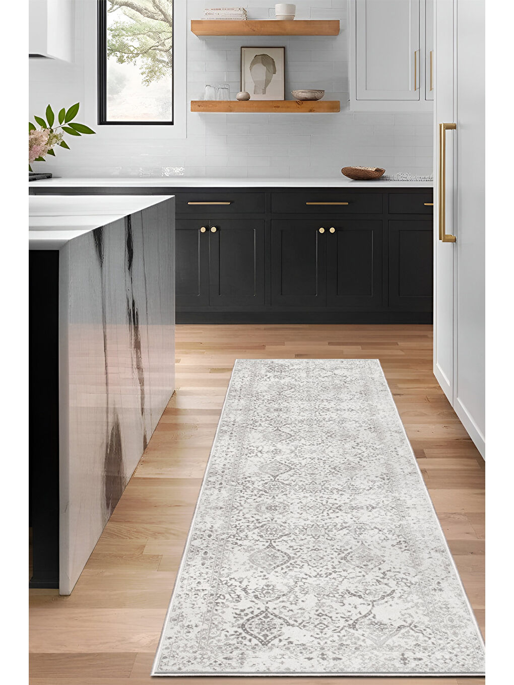 Gri Dekoratif Özel Tasarım Yıkanabilir İnce Kaymaz Tabanlı Modern Halı KECE FR06-4