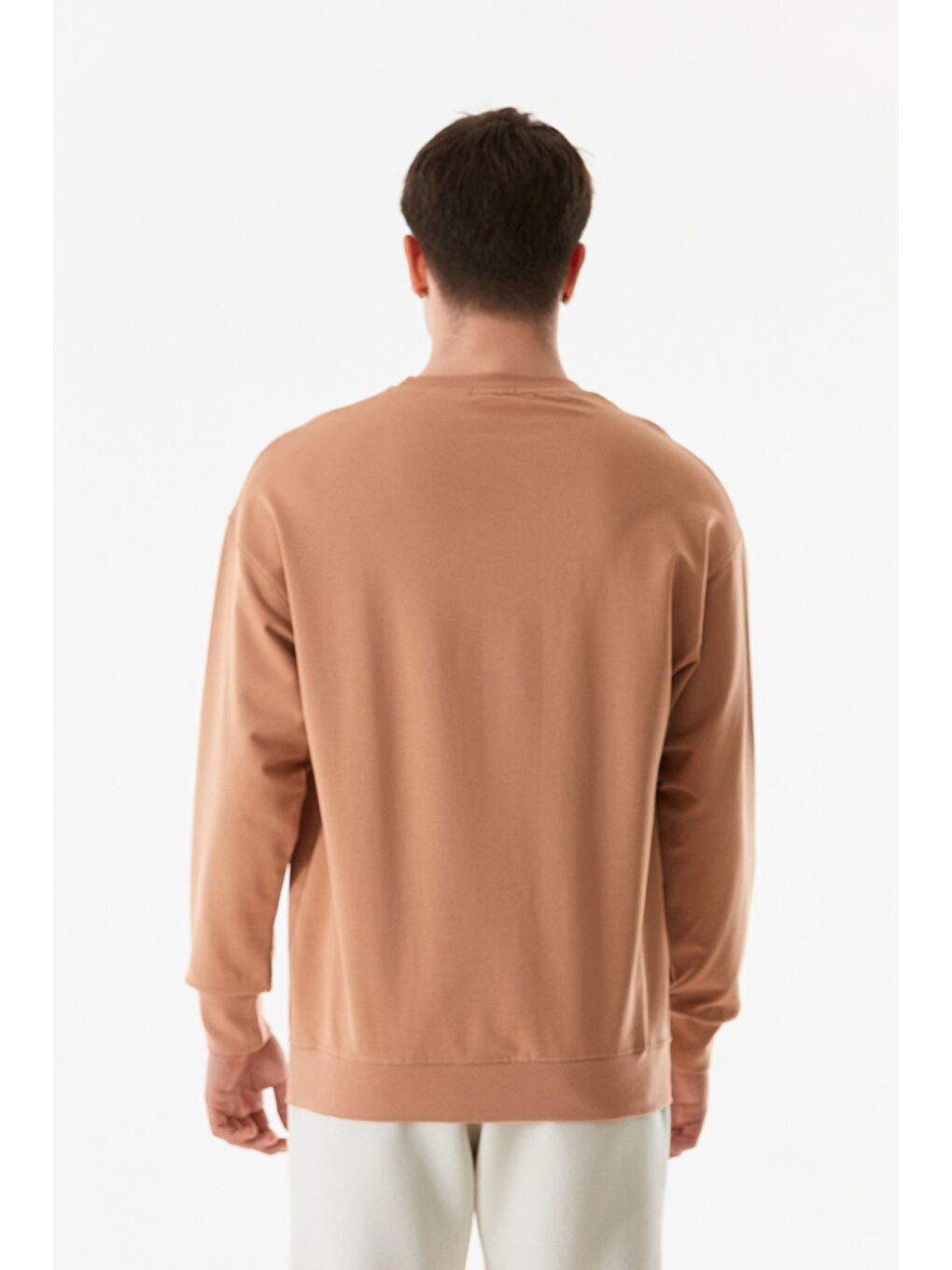 Fullamoda Camel Yazı Baskılı Bisiklet Yaka Sweatshirt - 1