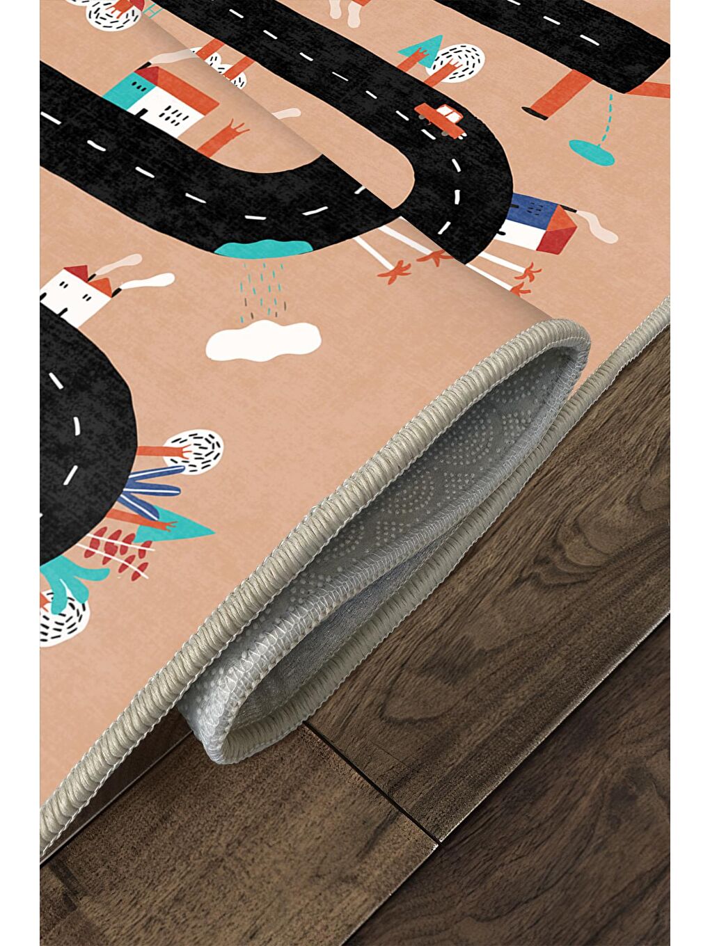 Turuncu Dekoratif Özel Tasarım Yıkanabilir, Modern Çocuk Halısı  80x150-3