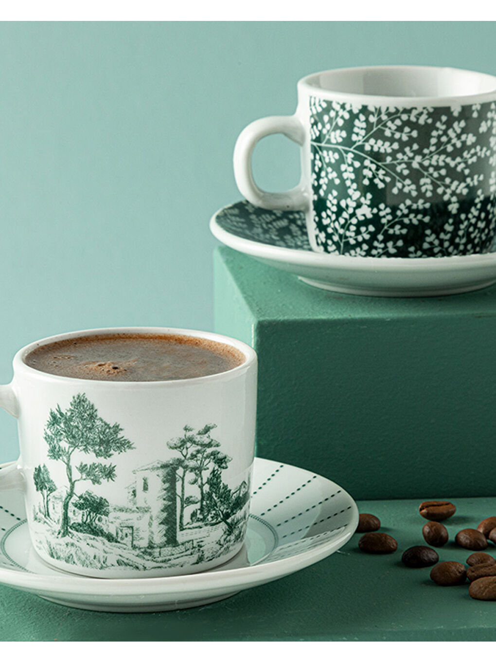 Dear Porselen 4 Parça 2 Kişilik Kahve Fincan Takımı Koyu Yeşil-1