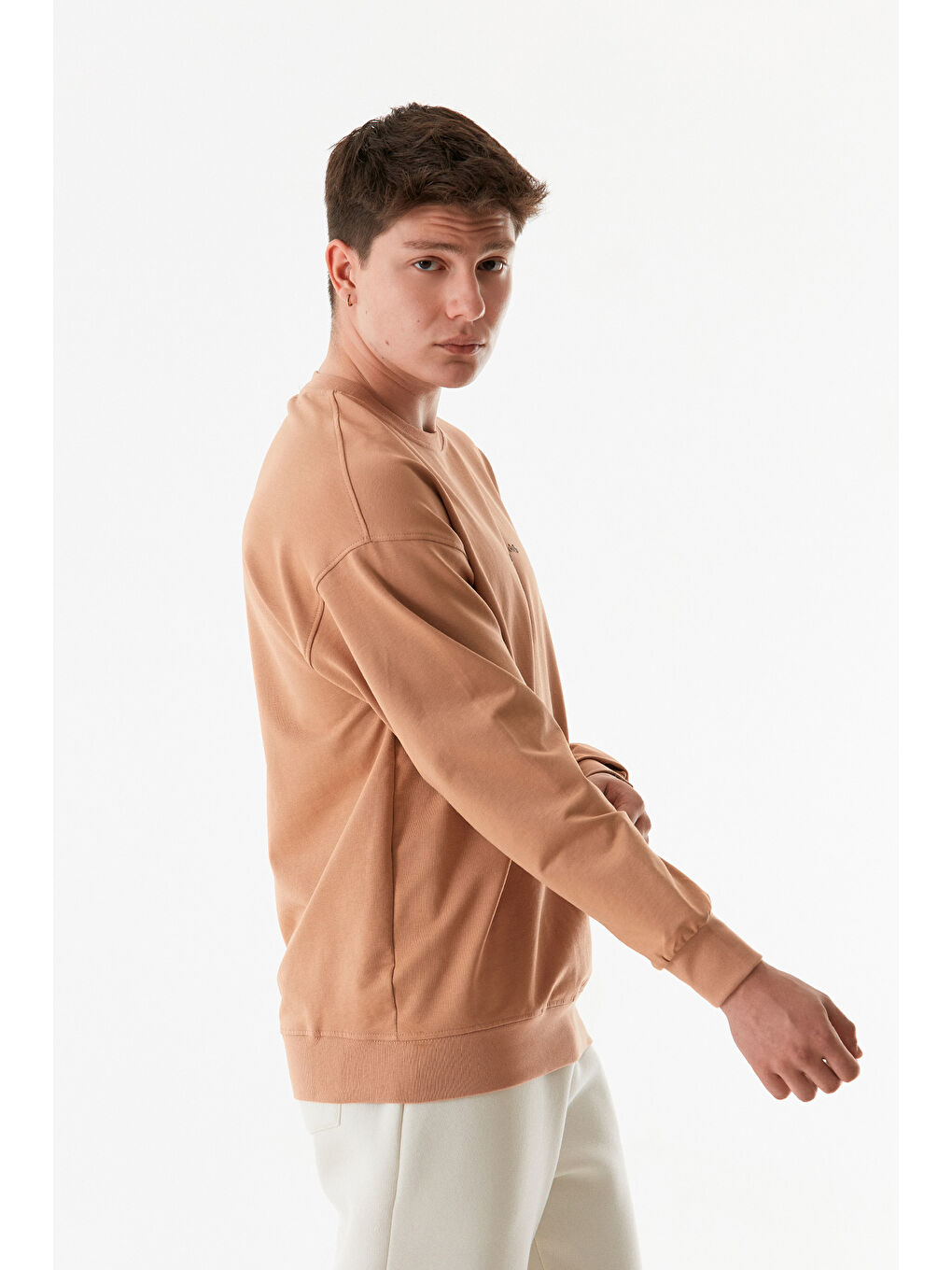 Fullamoda Camel Yazı Baskılı Bisiklet Yaka Sweatshirt - 2