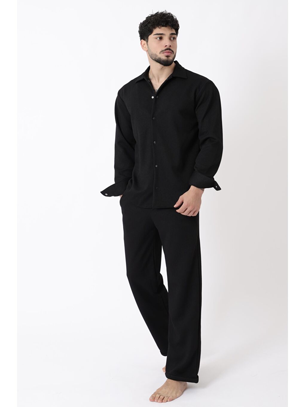 Siyah Örme Çıtçıtlı Kışlık Erkek Jogger Takım QM 6336-2011_72010