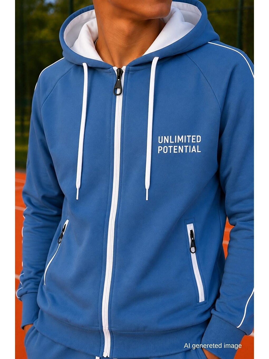 İndigo Erkek Çocuk Scuba Unlimited Çift Şeritli Kapüşonlu Reglan Kol Dalgıç Kumaş Eşofman Takımı Esf7024-3