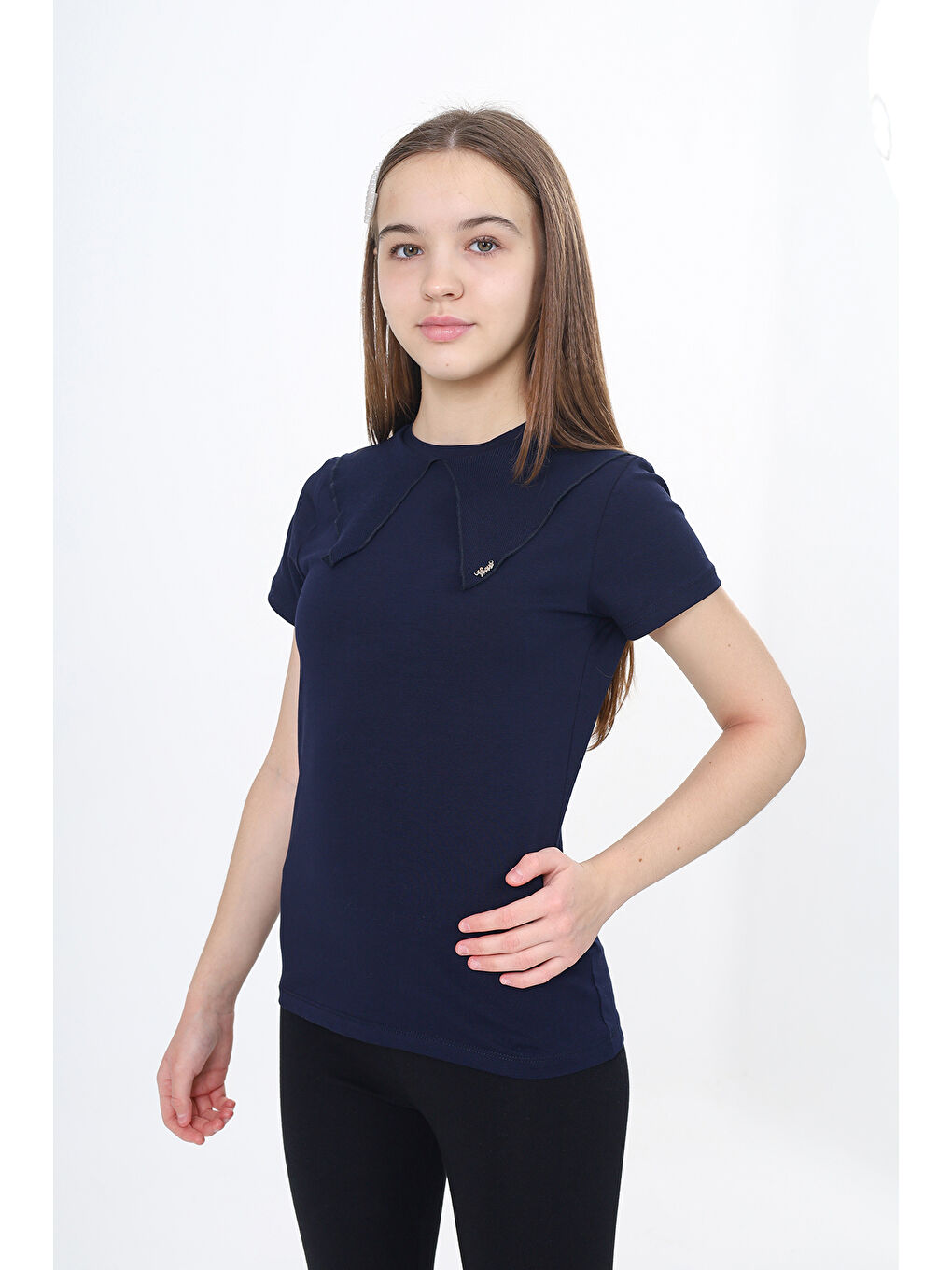 Lacivert Kız Çocuk Okul Tişört-2