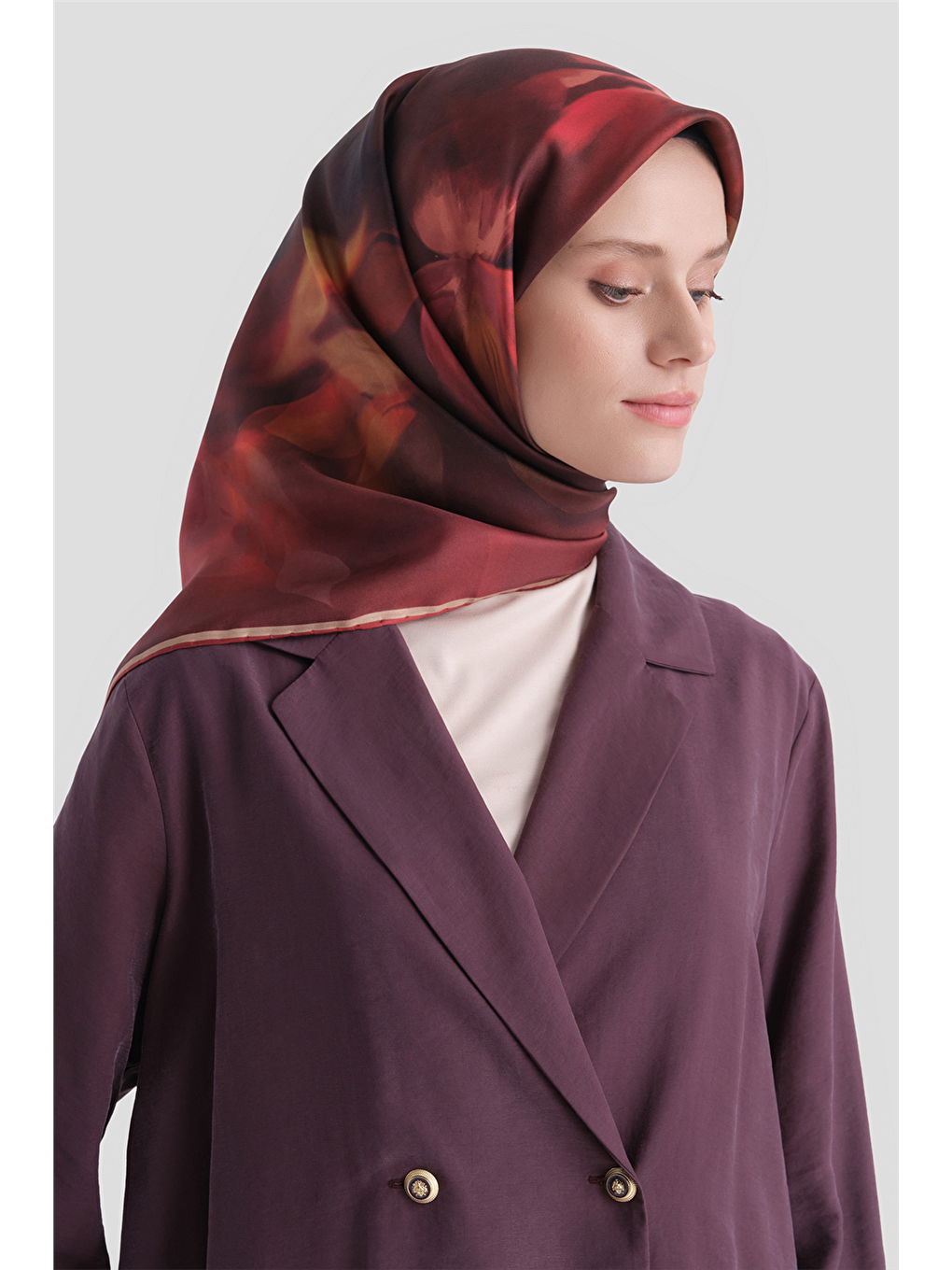 Bordo Saf İpek Twill Eşarp 9603d 33-2