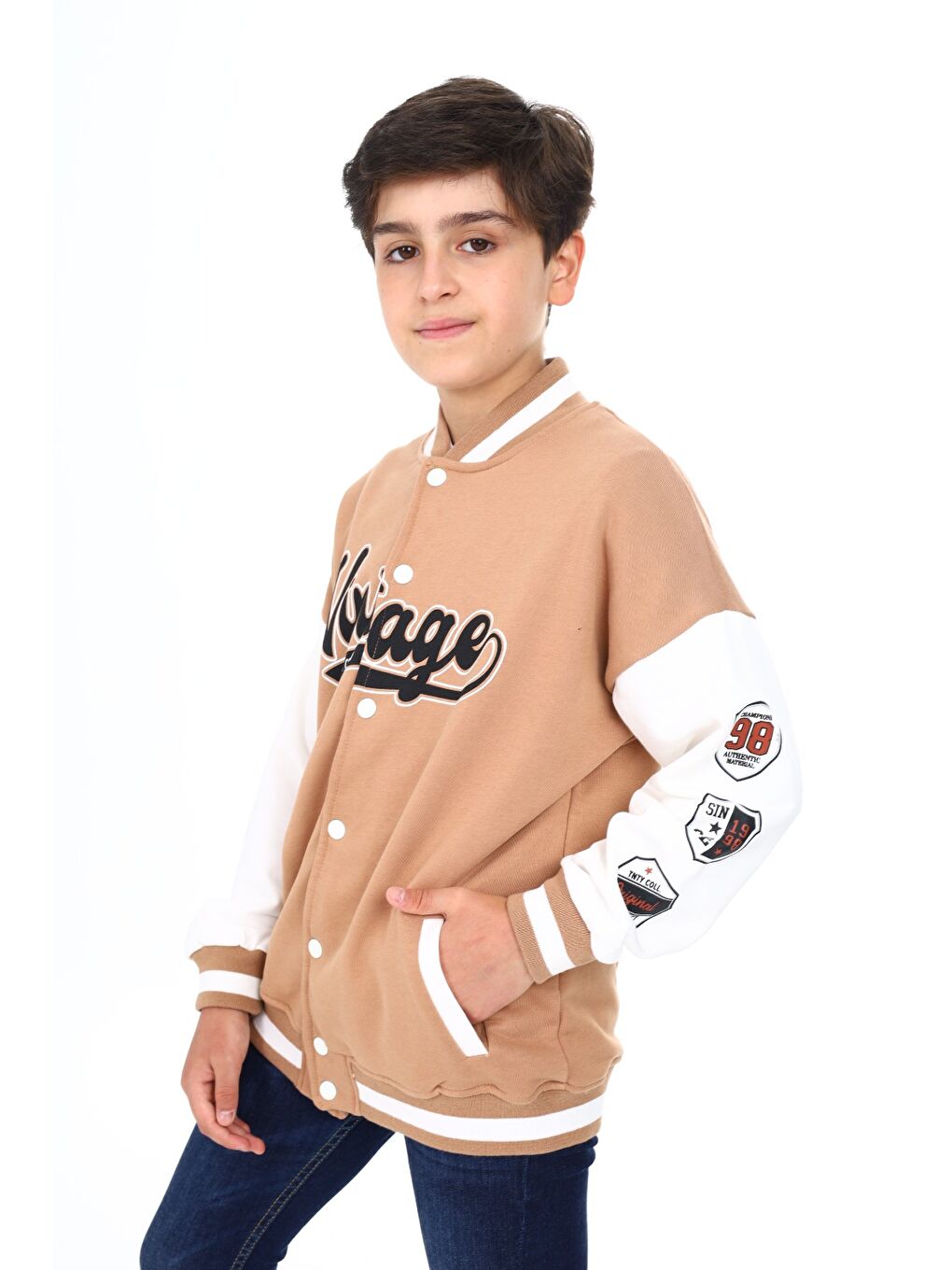 Kahverengi Erkek Çocuk Baskılı Kolej Hırka-1