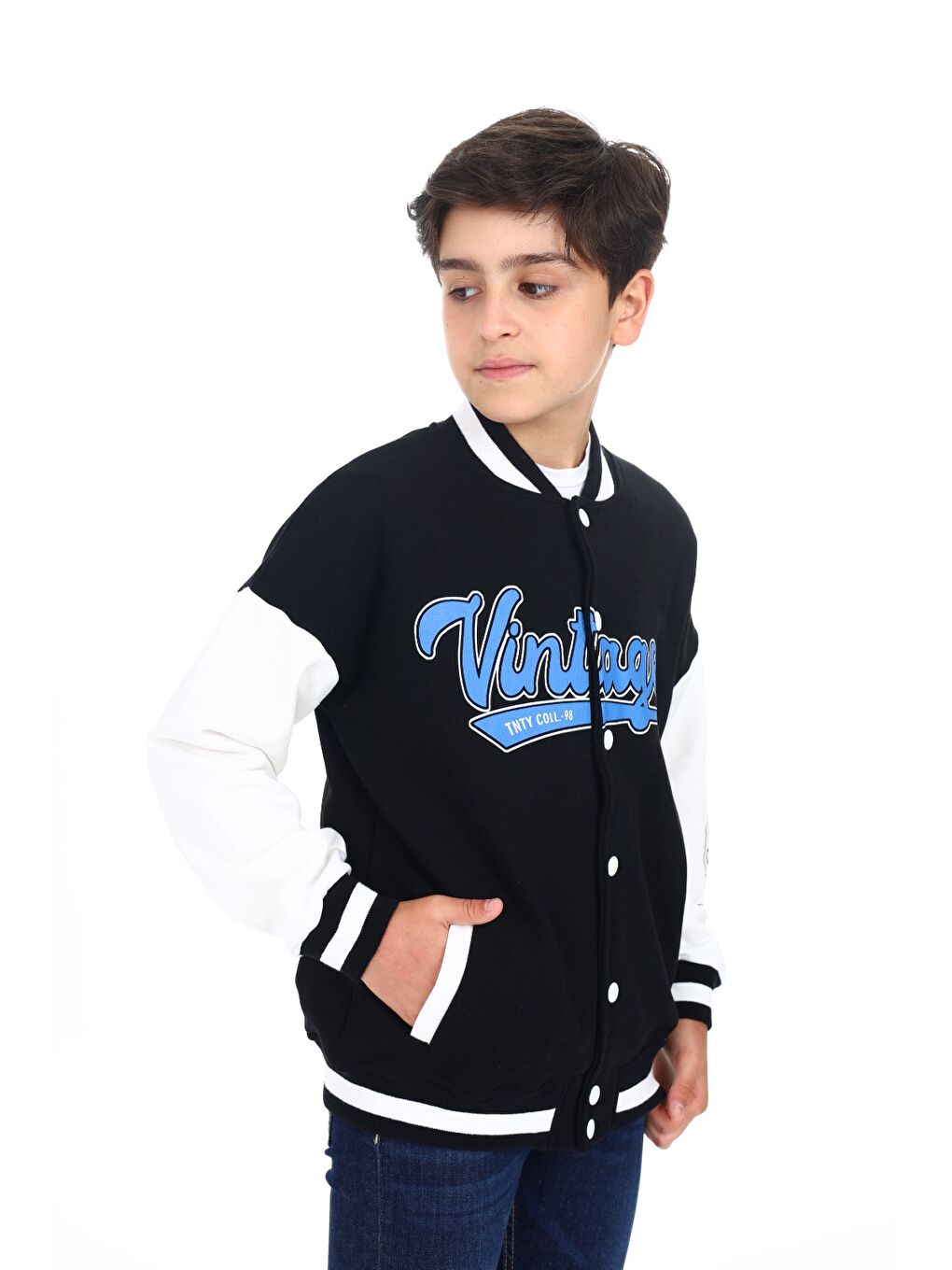 Siyah Erkek Çocuk Baskılı Kolej Hırka-4