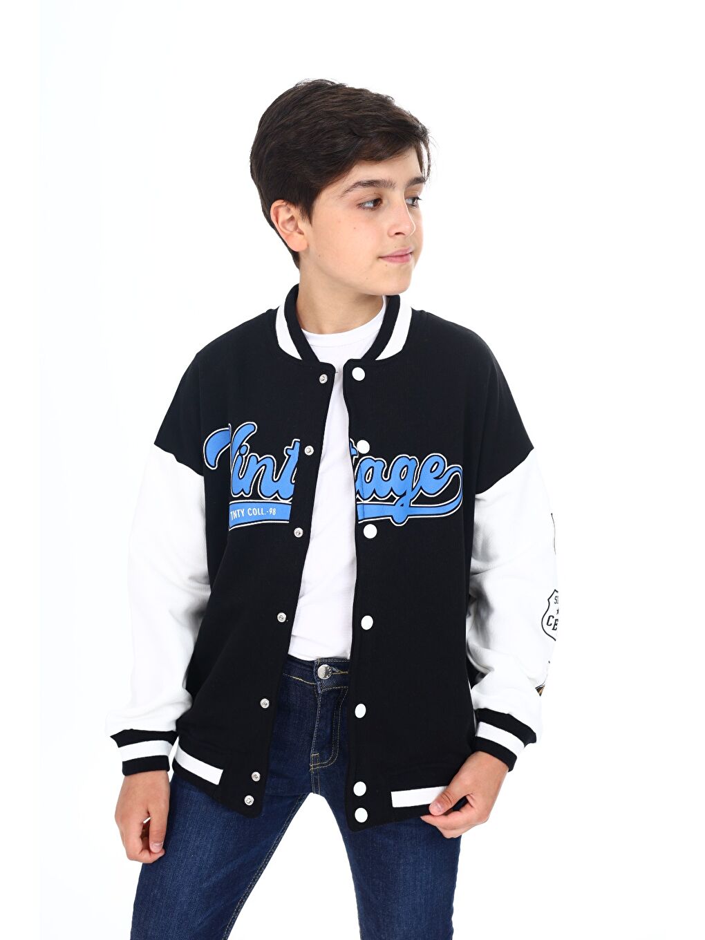 Siyah Erkek Çocuk Baskılı Kolej Hırka-5