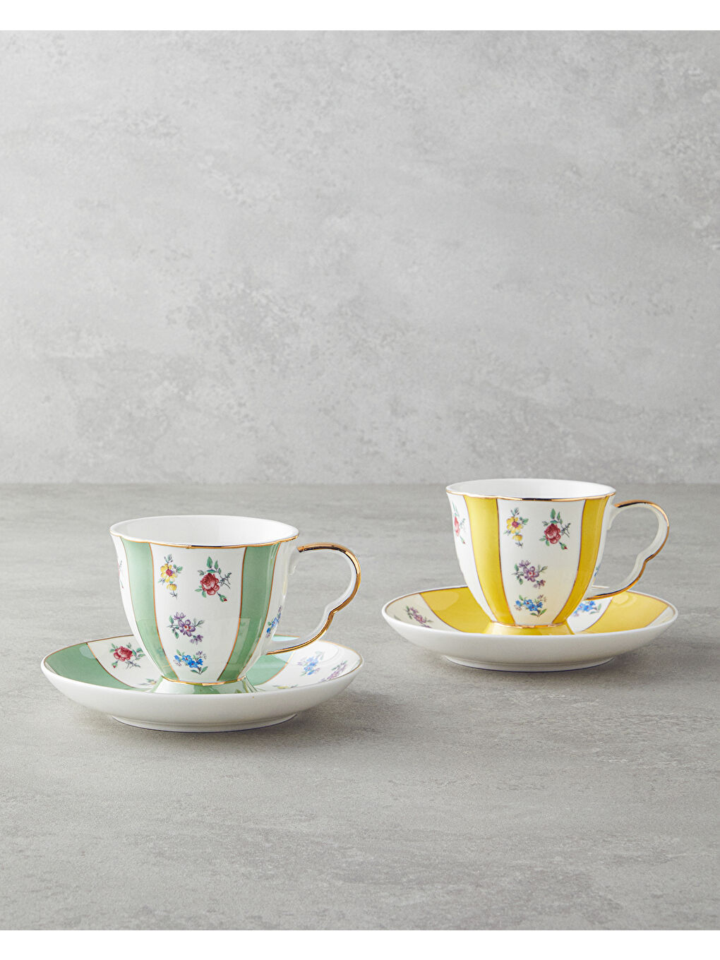 Bealy Porselen 4 Parça 2 Kişilik Çay Fincanı Takımı 220 ml Yeşil-Sarı