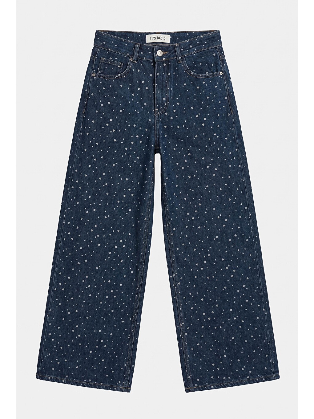 Kadın Koyu Mavi Puantiye P-1w6-11 Palazzo Fit Özel Tsarım Denim Jean-1