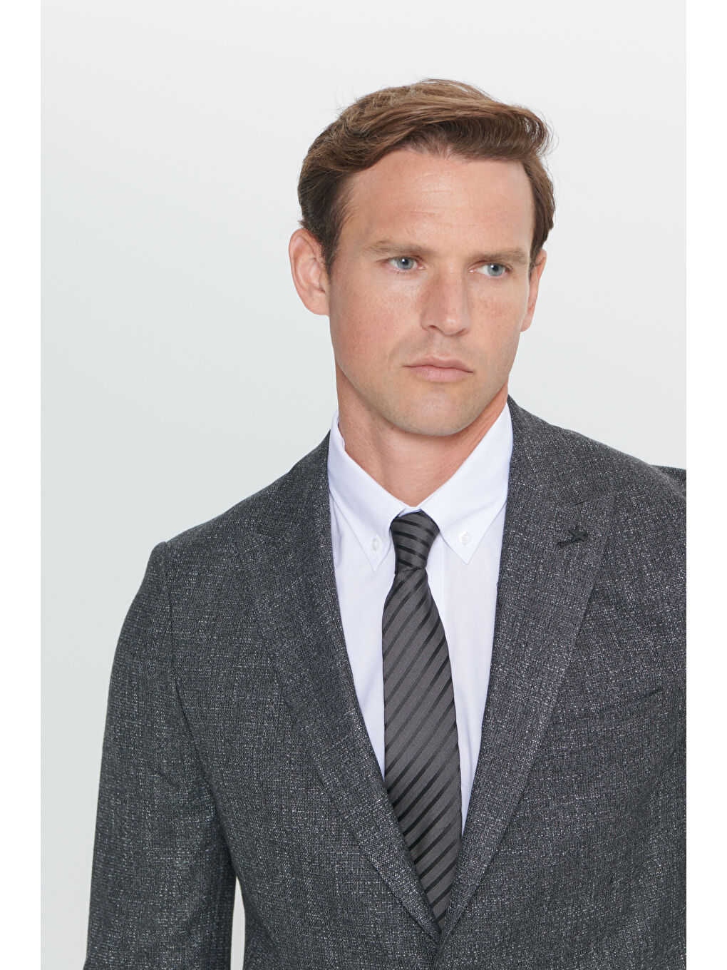 Erkek Antrasit Slim Fit Dar Kesim Kırlangıç Yaka Desenli Çift Pantolonlu Takım Elbise-4