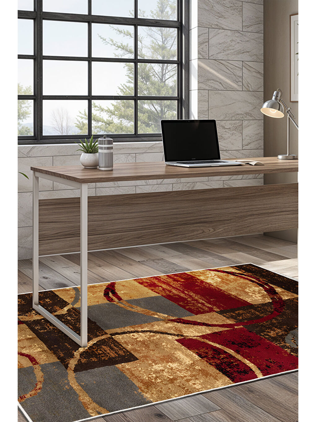 Bej Dekoratif Özel Tasarım Yıkanabilir İnce Kaymaz Tabanlı Modern Halı KECE FR02-2