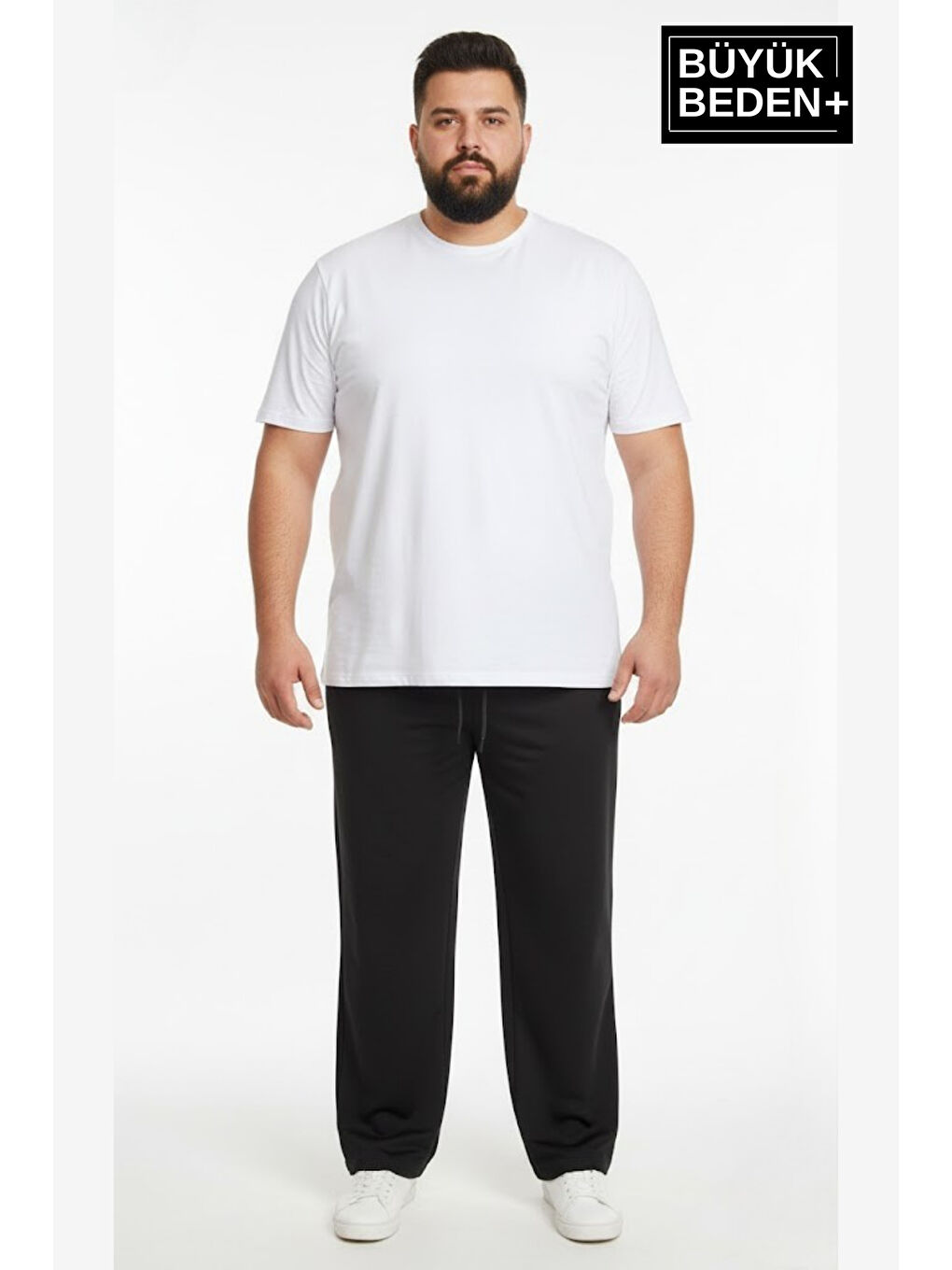 Siyah Erkek Büyük Beden Rahat Kalıp, Lastikli Bel, Paça Reçmeli Eşofman Altı SPR26BEA952