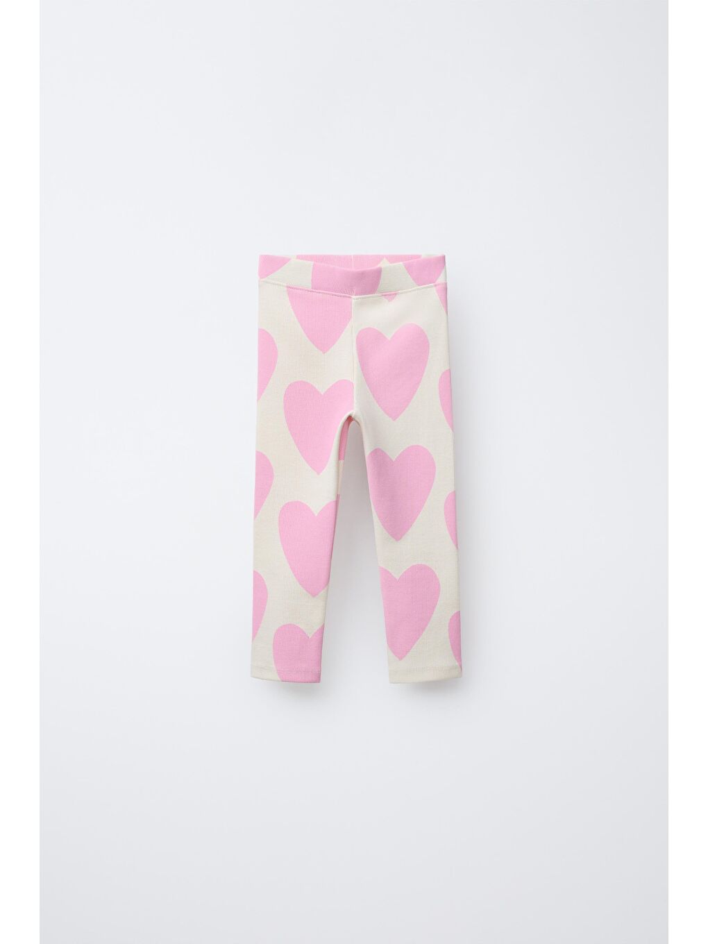 Karışık Kız Çocuk Pamuklu Ekru Pembe Kalp Desenli Sweatshirt Ve Tayt Takım - Love-1