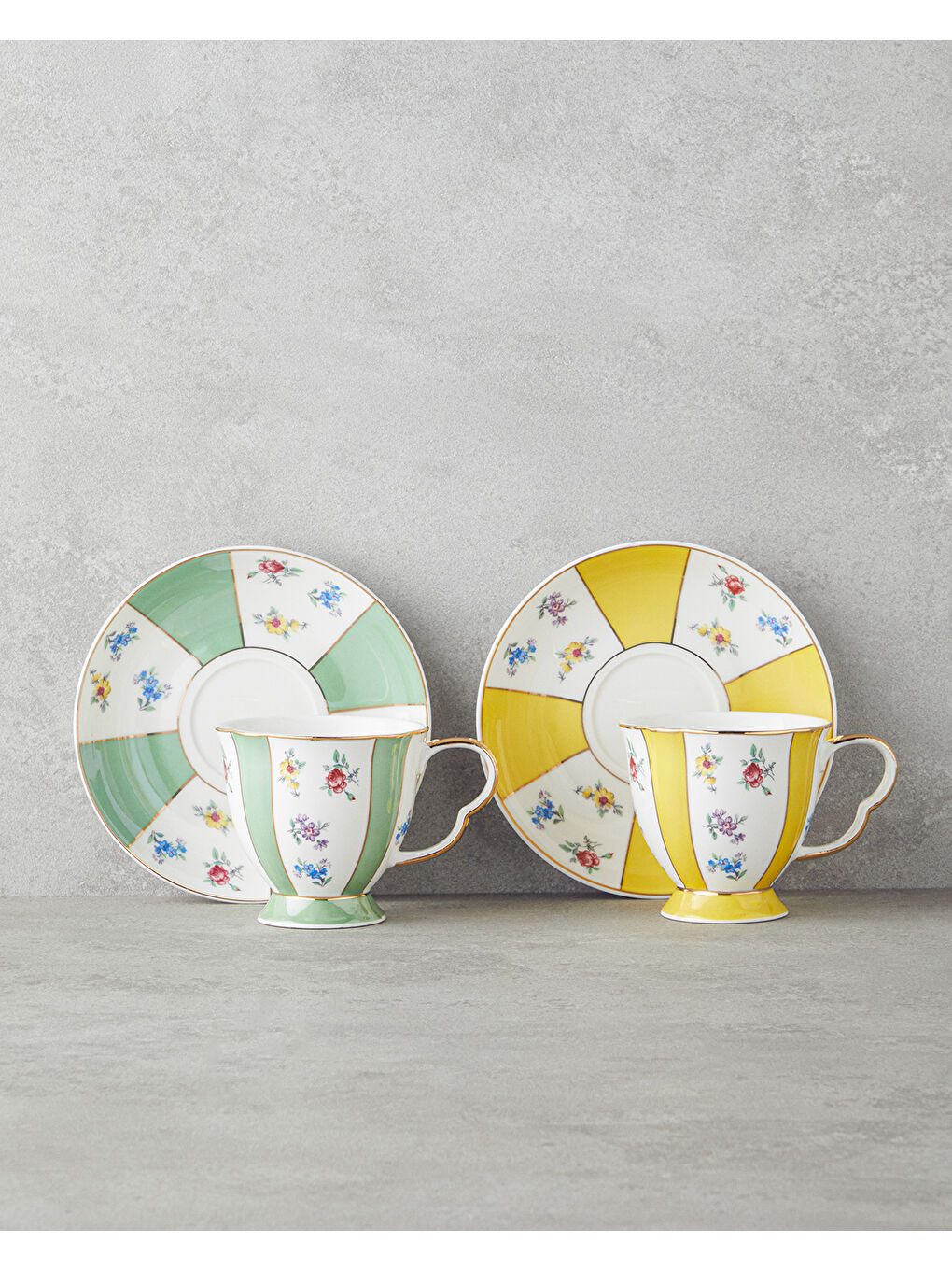 Bealy Porselen 4 Parça 2 Kişilik Çay Fincanı Takımı 220 ml Yeşil-Sarı-1