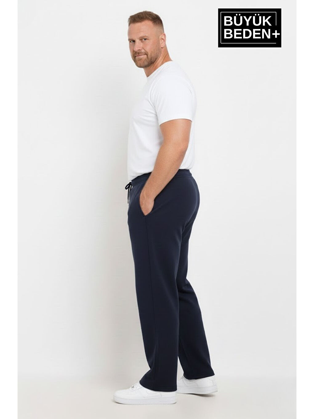 Lacivert Erkek Büyük Beden Rahat Kalıp, Lastikli Bel, Paça Reçmeli Eşofman Altı SPR26BEA952-1