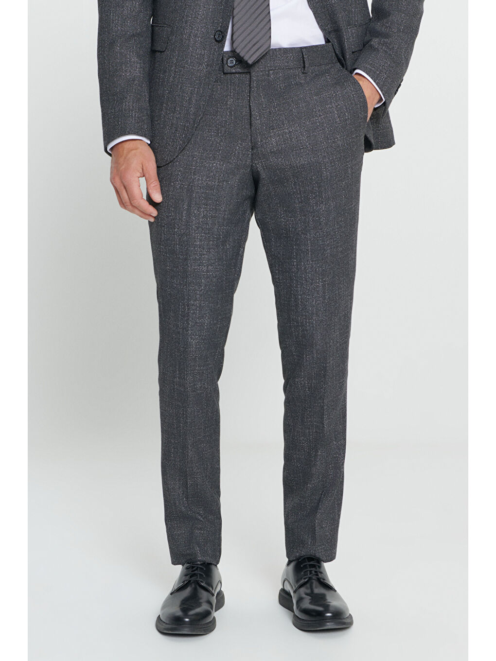 Erkek Antrasit Slim Fit Dar Kesim Kırlangıç Yaka Desenli Çift Pantolonlu Takım Elbise-5