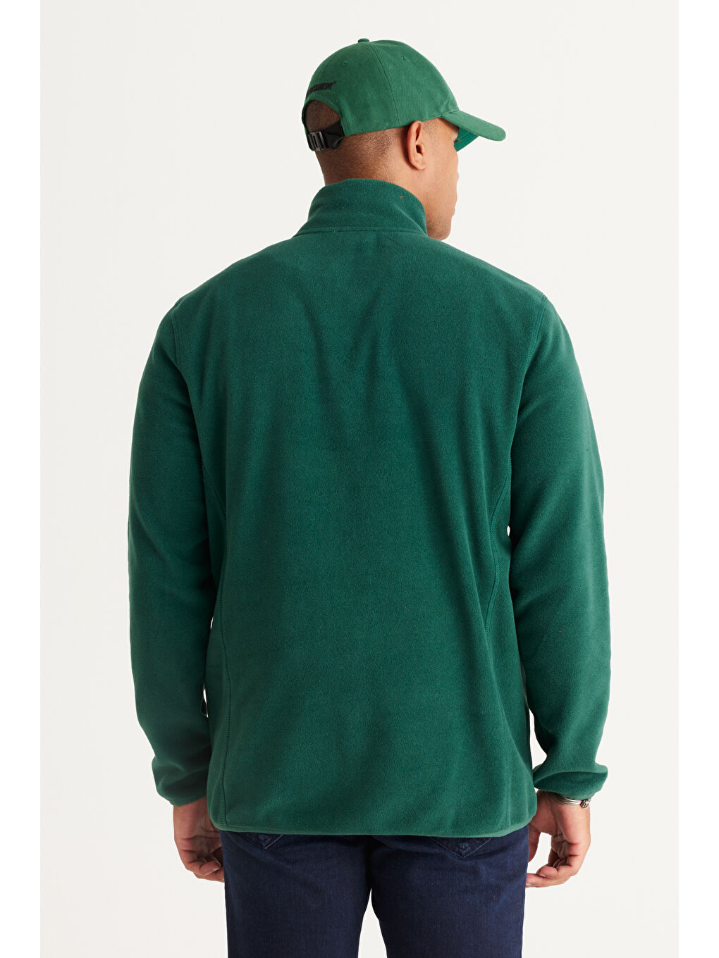 Erkek Yeşil Anti-Pilling Tüylenme Yapmayan Standart Fit Bato Yaka Sweatshirt Polar Ceket-1