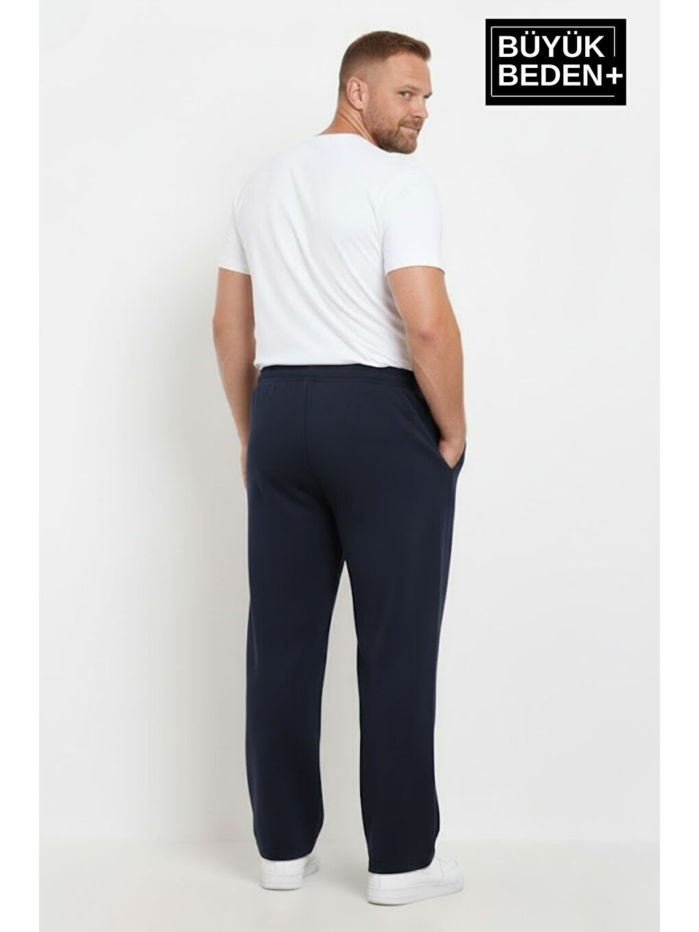 Lacivert Erkek Büyük Beden Rahat Kalıp, Lastikli Bel, Paça Reçmeli Eşofman Altı SPR26BEA952-2