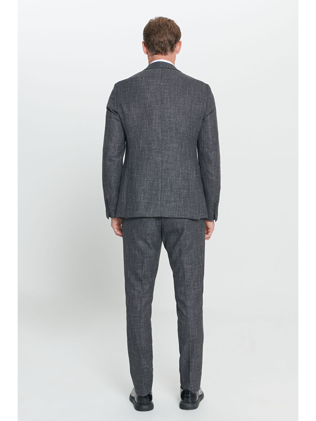Erkek Antrasit Slim Fit Dar Kesim Kırlangıç Yaka Desenli Çift Pantolonlu Takım Elbise-6