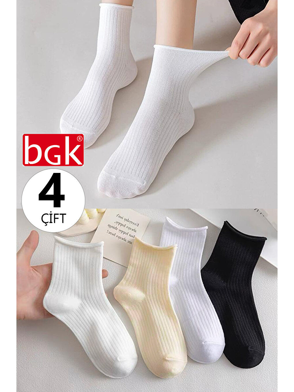 Karışık 4 Çift Kadın Lastiksiz Çizgili Çorap