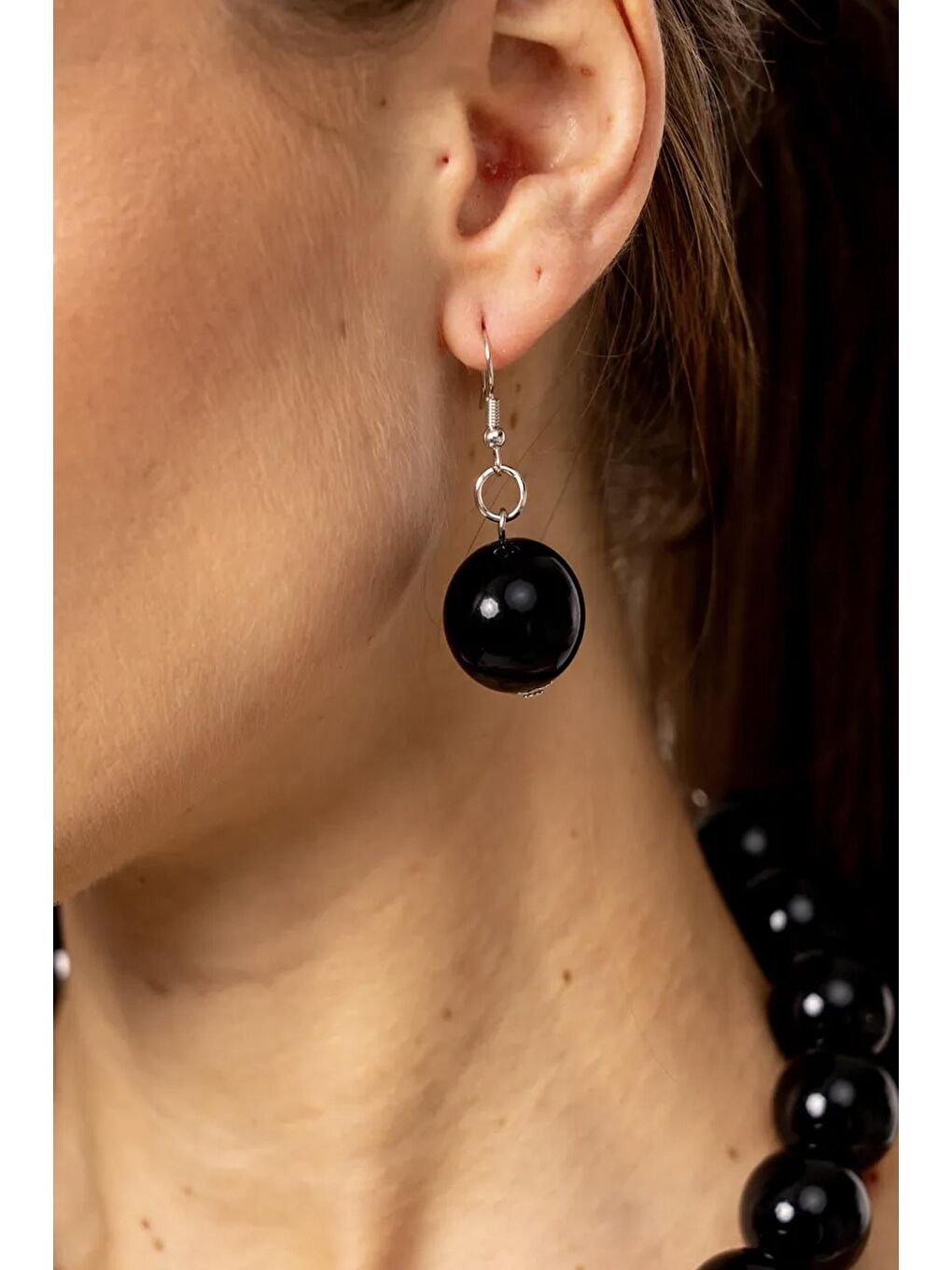 Siyah 20mm Büyük Boncuklu Küpe