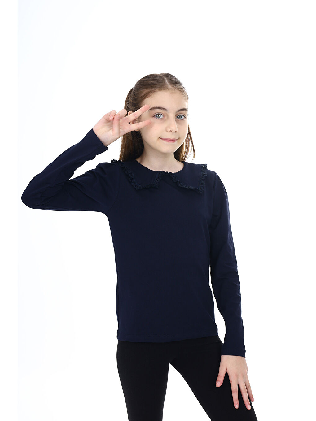 Lacivert Kız Çocuk Okul Tişört-1