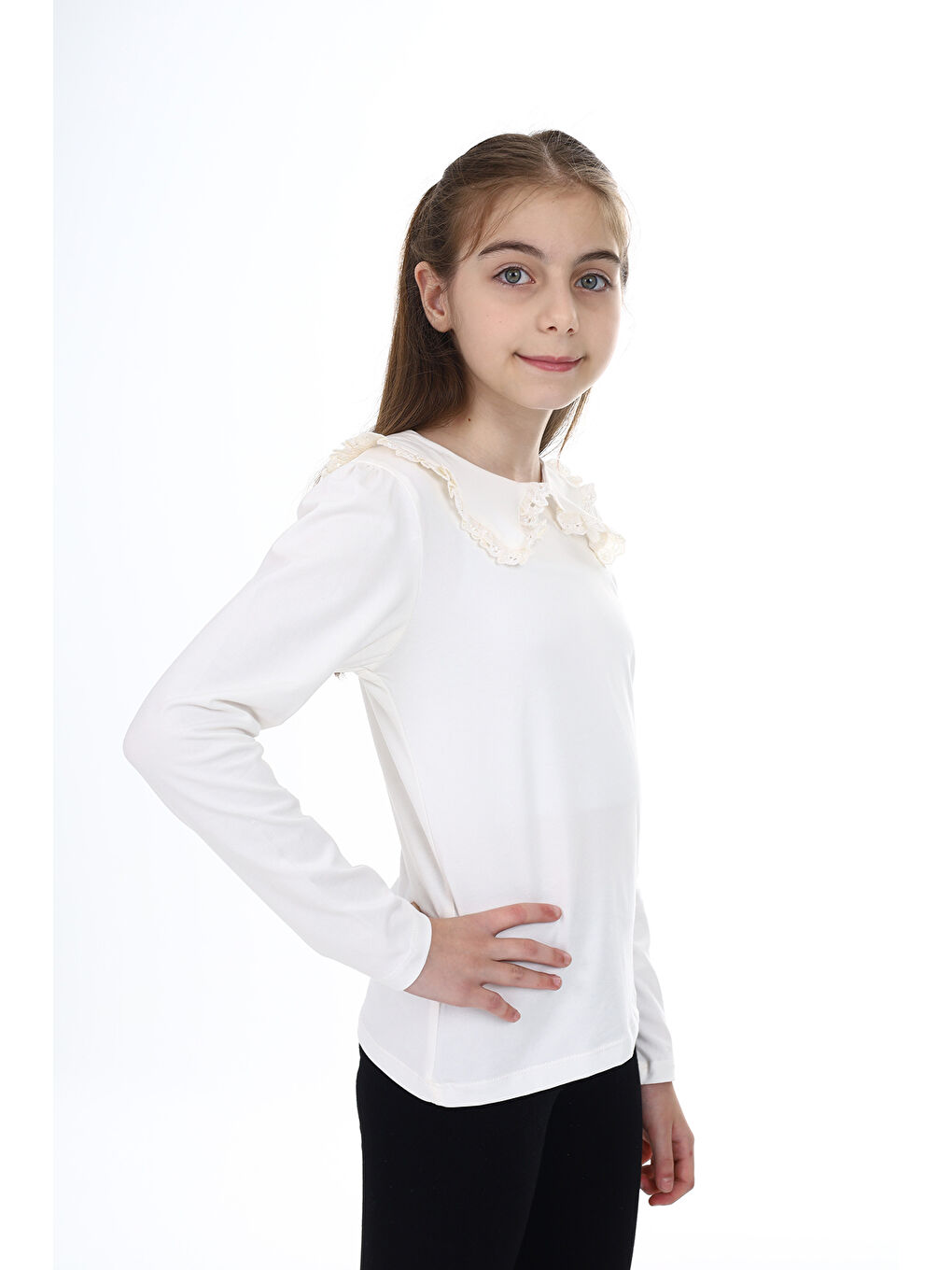 Ekru Kız Çocuk Okul Tişört-1