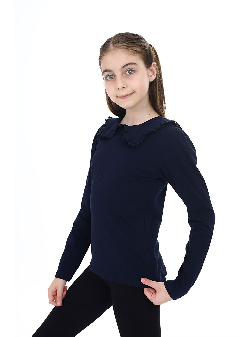 Lacivert Kız Çocuk Okul Tişört-2