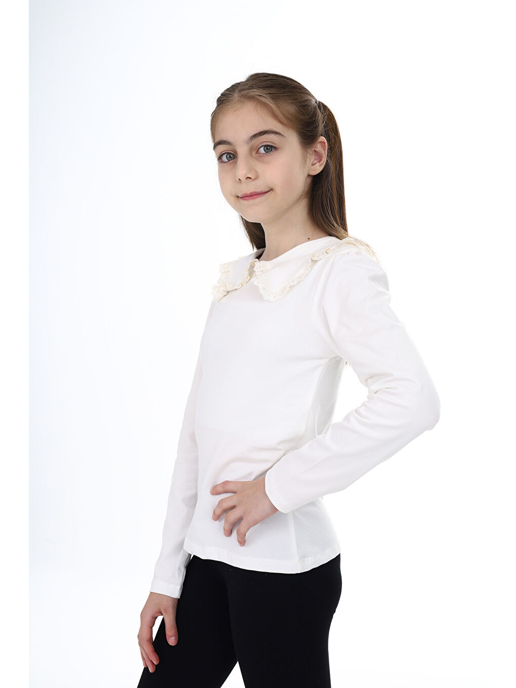 Ekru Kız Çocuk Okul Tişört-2