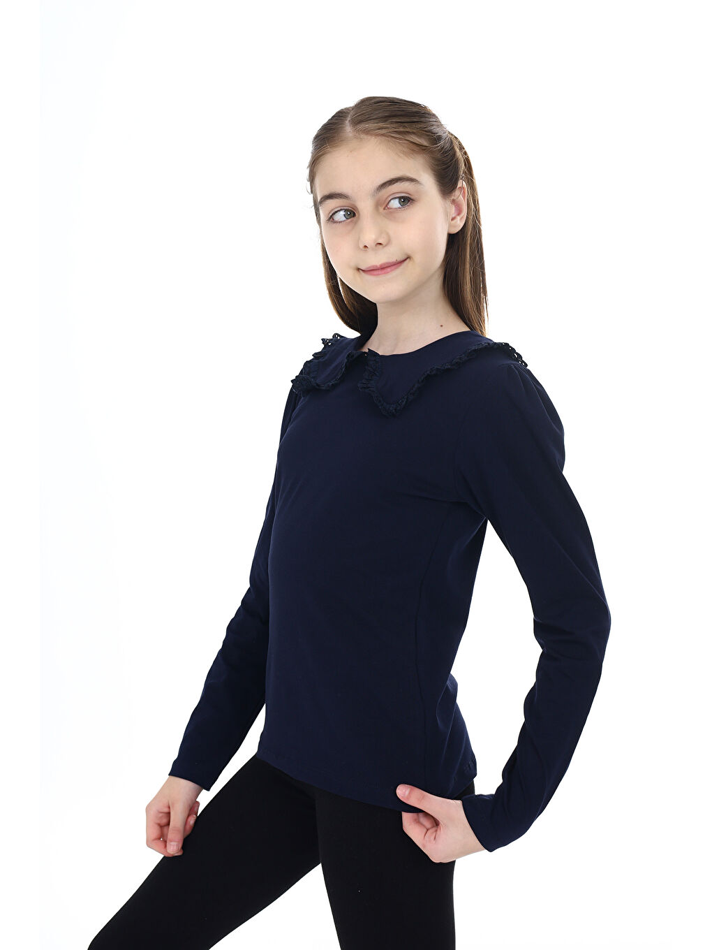 Lacivert Kız Çocuk Okul Tişört-3