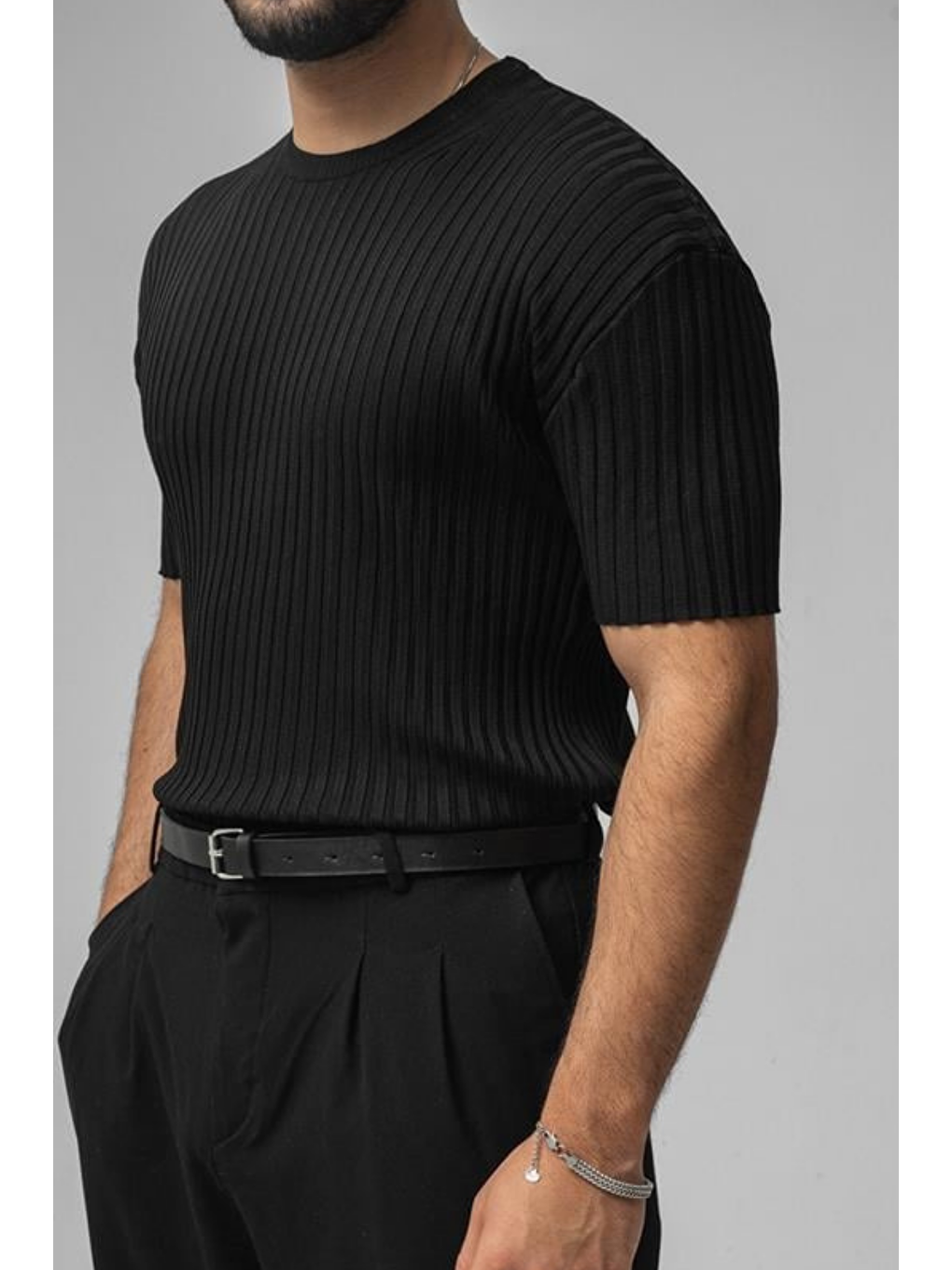 Erkek Siyah  Loose Fit Tişört-2