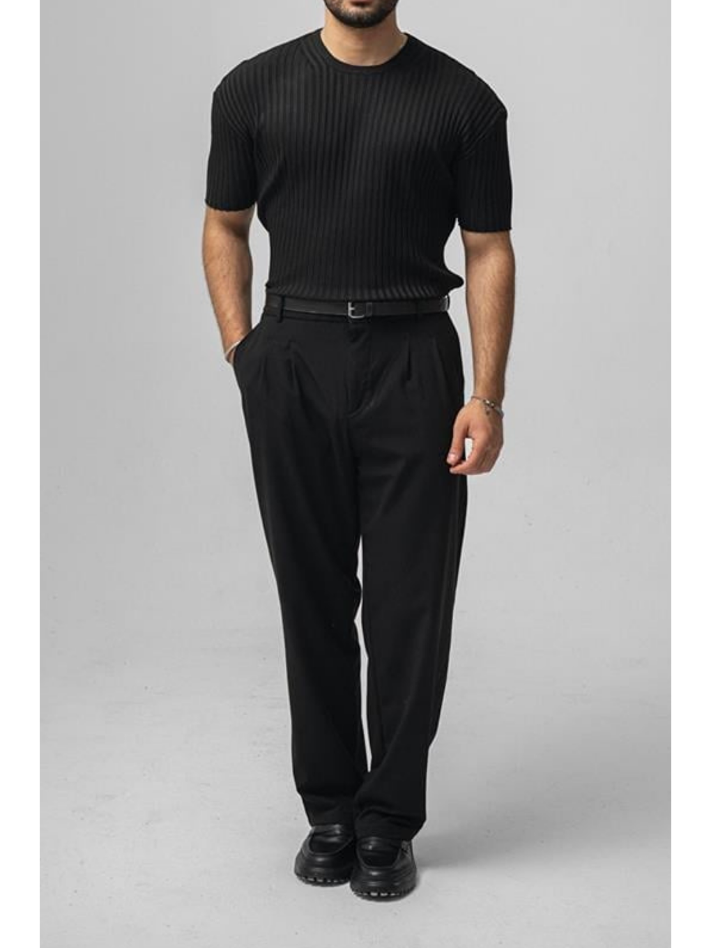 Erkek Siyah  Loose Fit Tişört-3