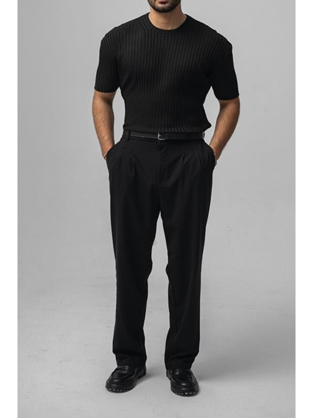 Erkek Siyah  Loose Fit Tişört-4